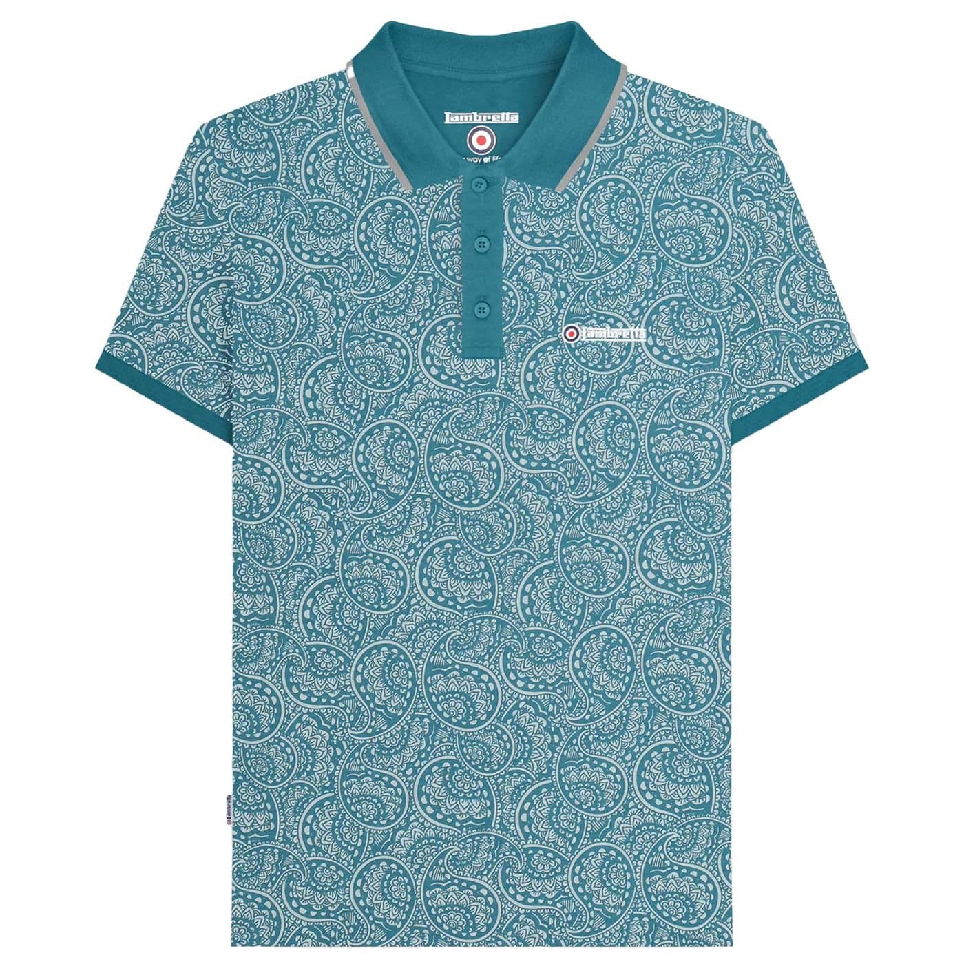 Lambretta Lambretta Men's AW24 Paisley Tonal Polo Shirt in Mid Blue