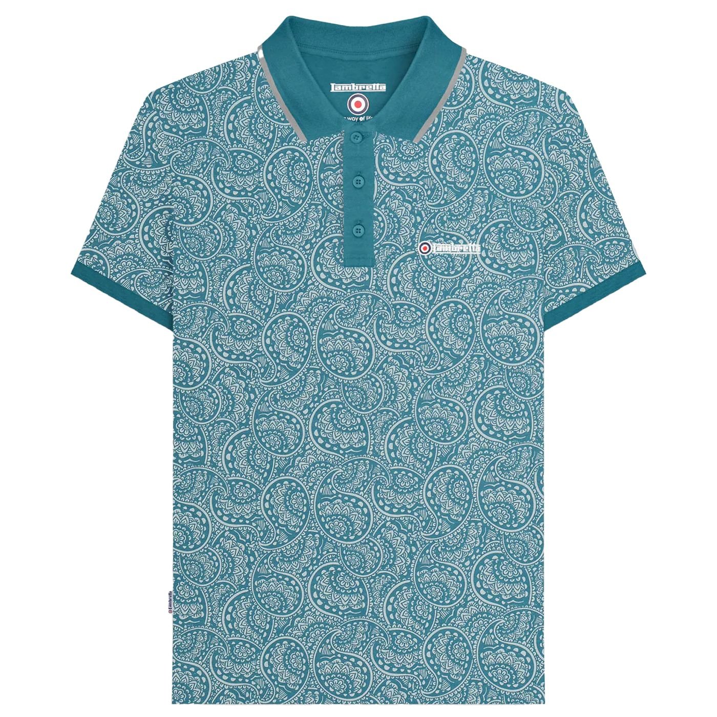Lambretta Lambretta Men's AW24 Paisley Tonal Polo Shirt in Mid Blue - 2