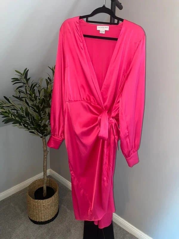 Never Fully Dressed Never Fully Dressed Pink Silk Midi Wrap Dress