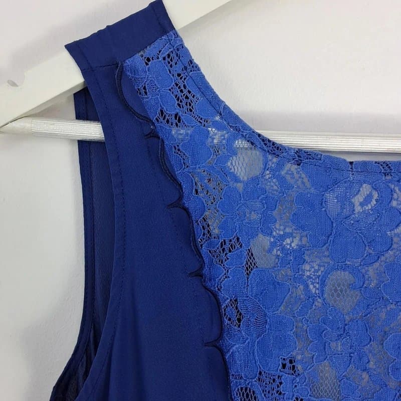 LOVE LABEL Love Label Skater Dress Womens Size 8 Blue Sheer Lace Fit & Flare Scalloped Mini