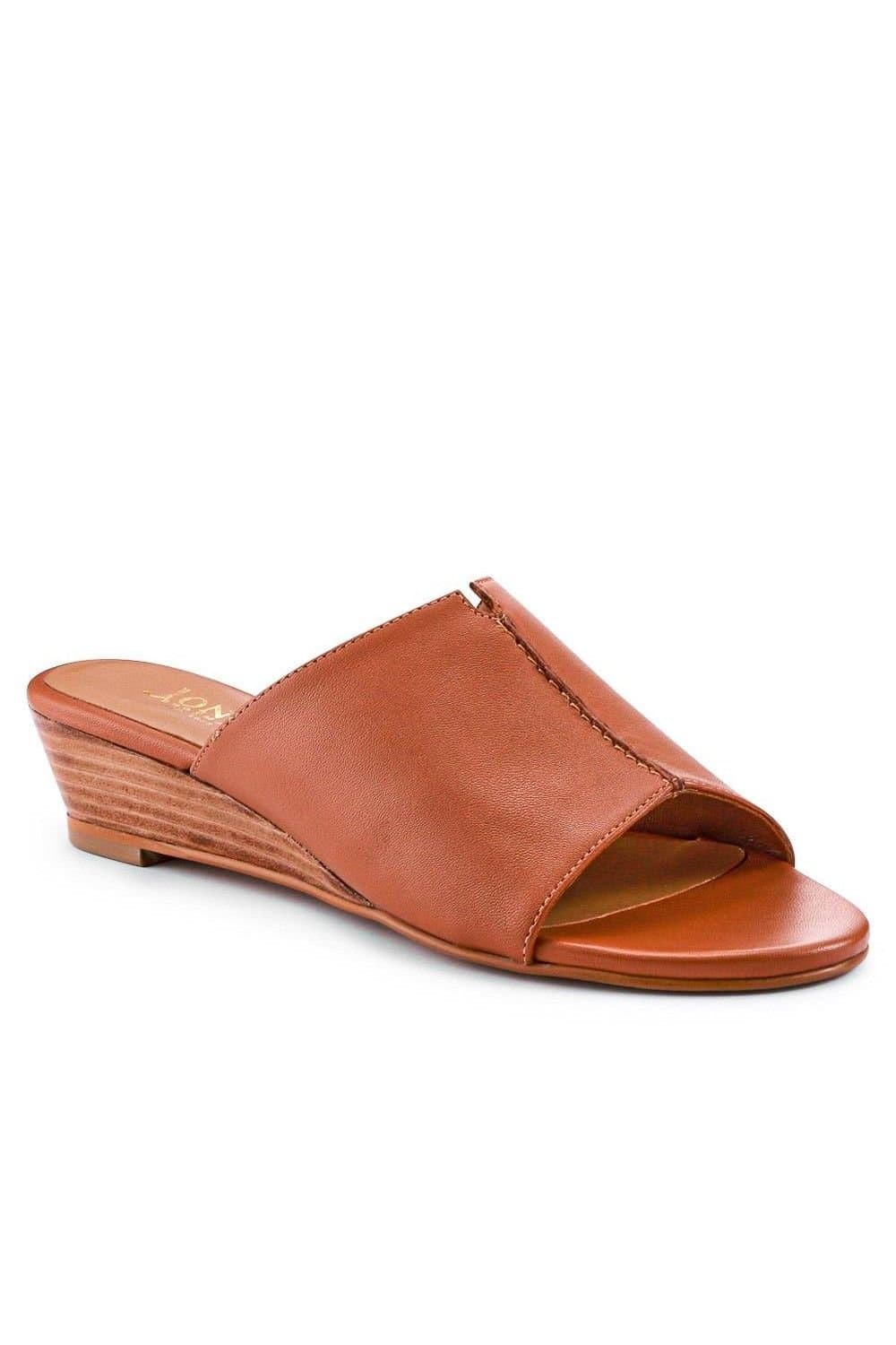 Jones Bootmaker Jones Bootmaker Women's Jocelyn Leather Wedge-Heel Mules in Tan