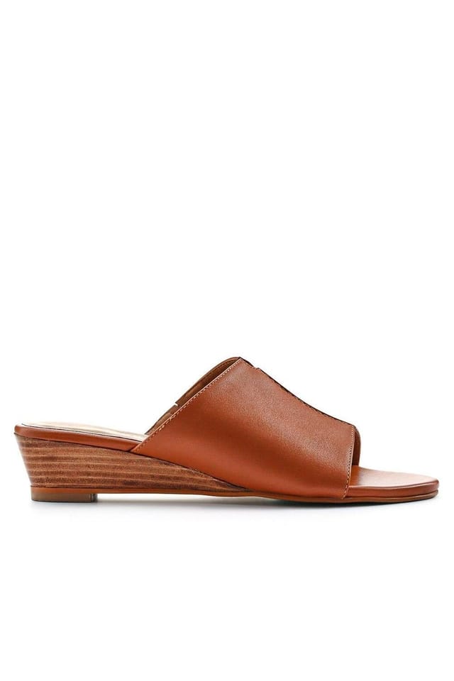 Jones Bootmaker Jones Bootmaker Women's Jocelyn Leather Wedge-Heel Mules in Tan - 2