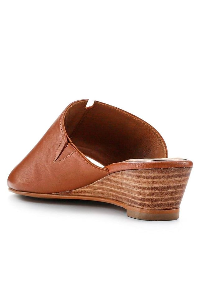 Jones Bootmaker Jones Bootmaker Women's Jocelyn Leather Wedge-Heel Mules in Tan - 3