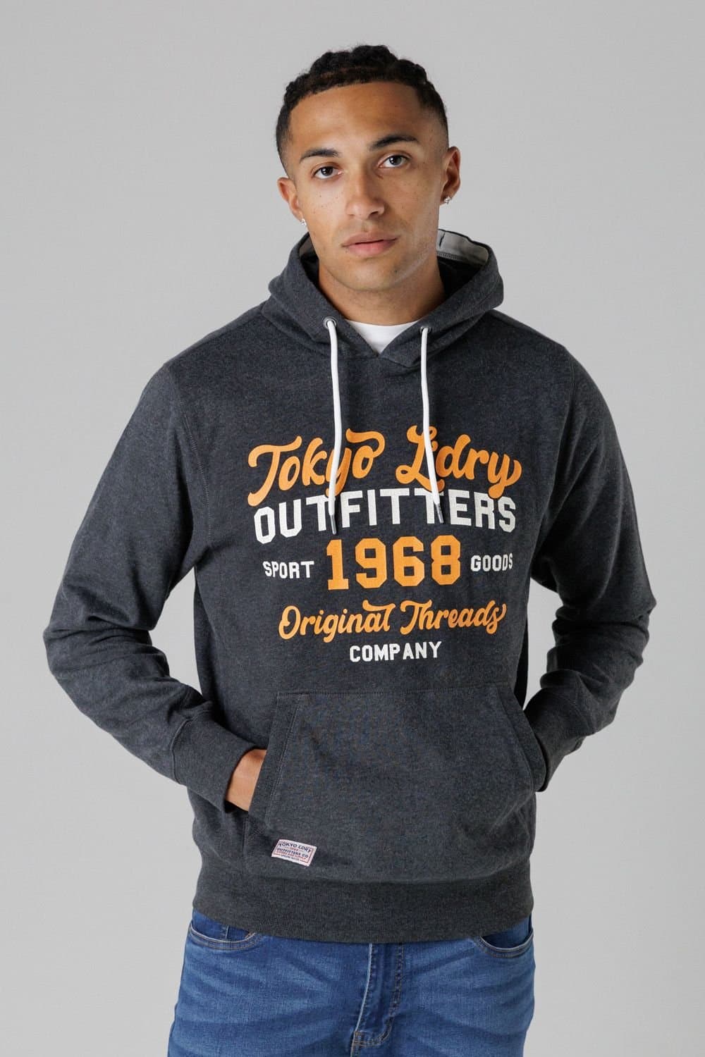 Tokyo Laundry Tokyo Laundry Men's Cotton Blend Drawcord Hoody in Dark Grey