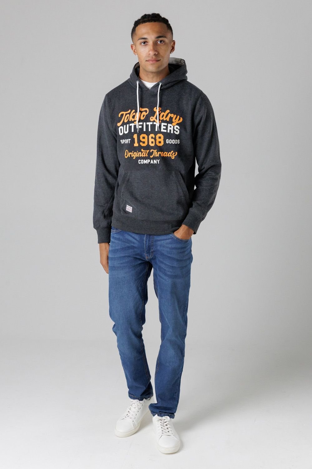 Tokyo Laundry Tokyo Laundry Men's Cotton Blend Drawcord Hoody in Dark Grey - 3