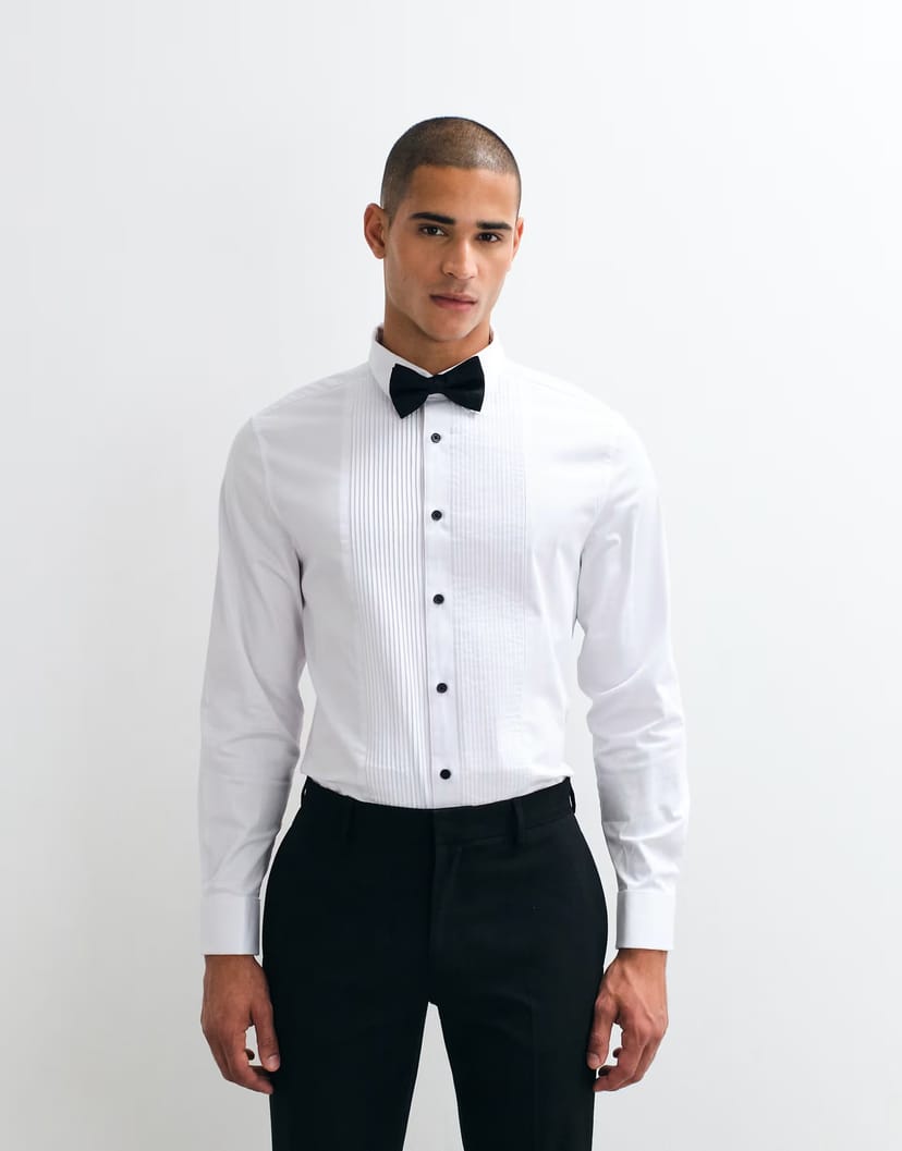 ASOS ASOS DESIGN regular fit sateen shirt with bib detail in white - 1