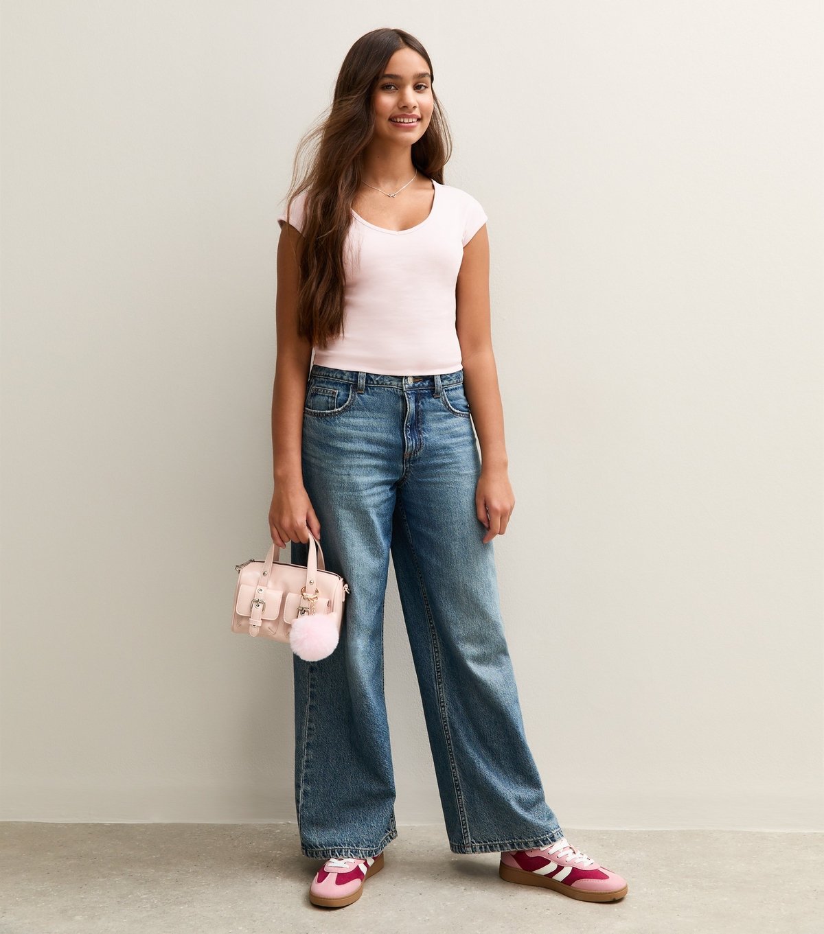 New Look Girls' Light Pink V-Neck Cap Sleeve T-Shirt New Look - 3