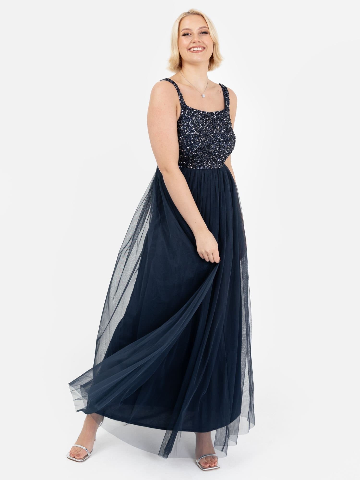 Maya Deluxe Maya Deluxe Women's Embellished Strappy Maxi Dress in Dark Navy