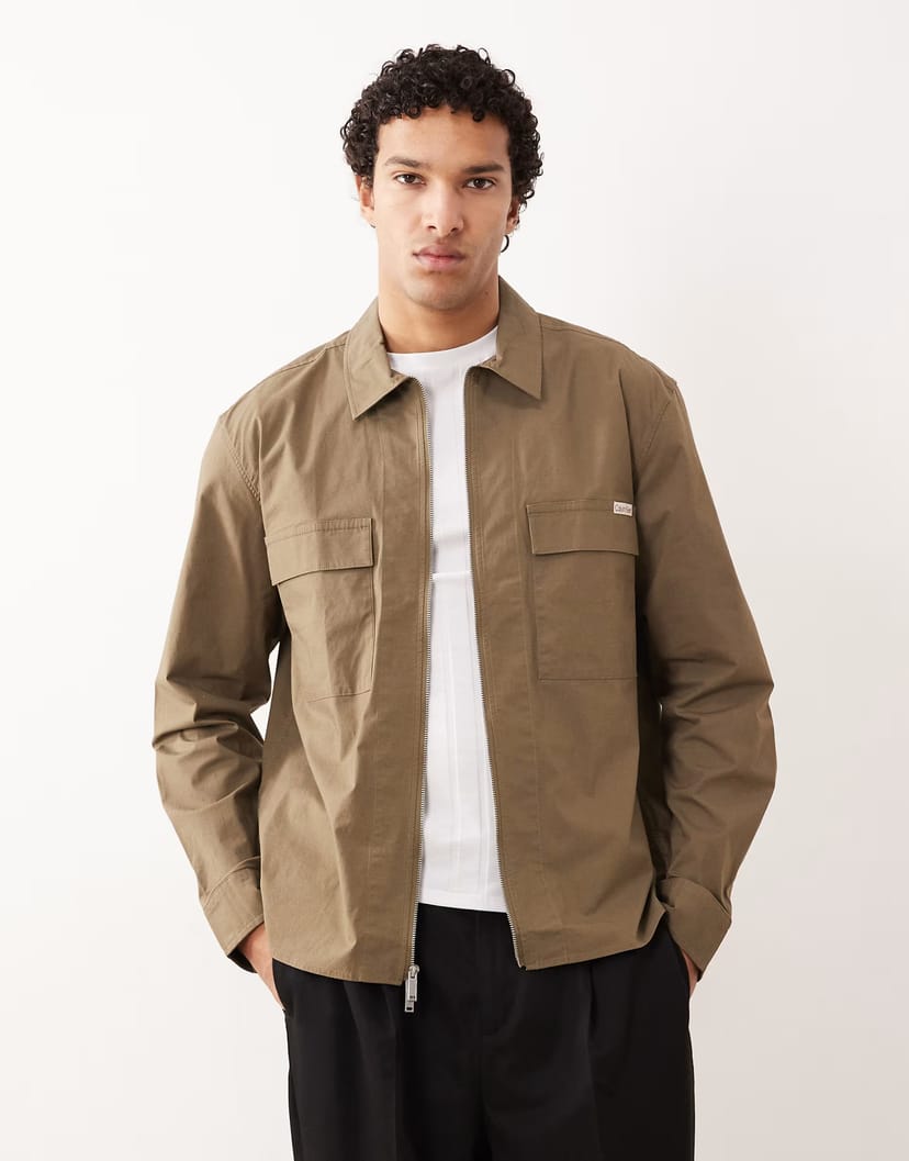 ASOS Calvin Klein Jeans easy overshirt in tan - 1