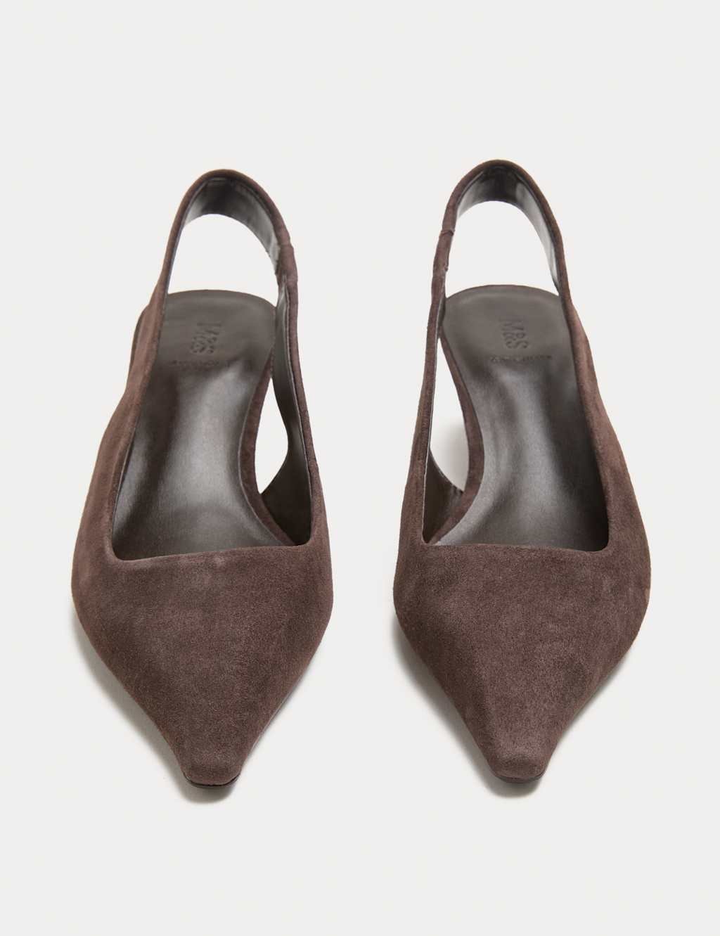 Marks & Spencer M&S Suede Kitten Heel Pointed Slingback Shoes Brown - 1