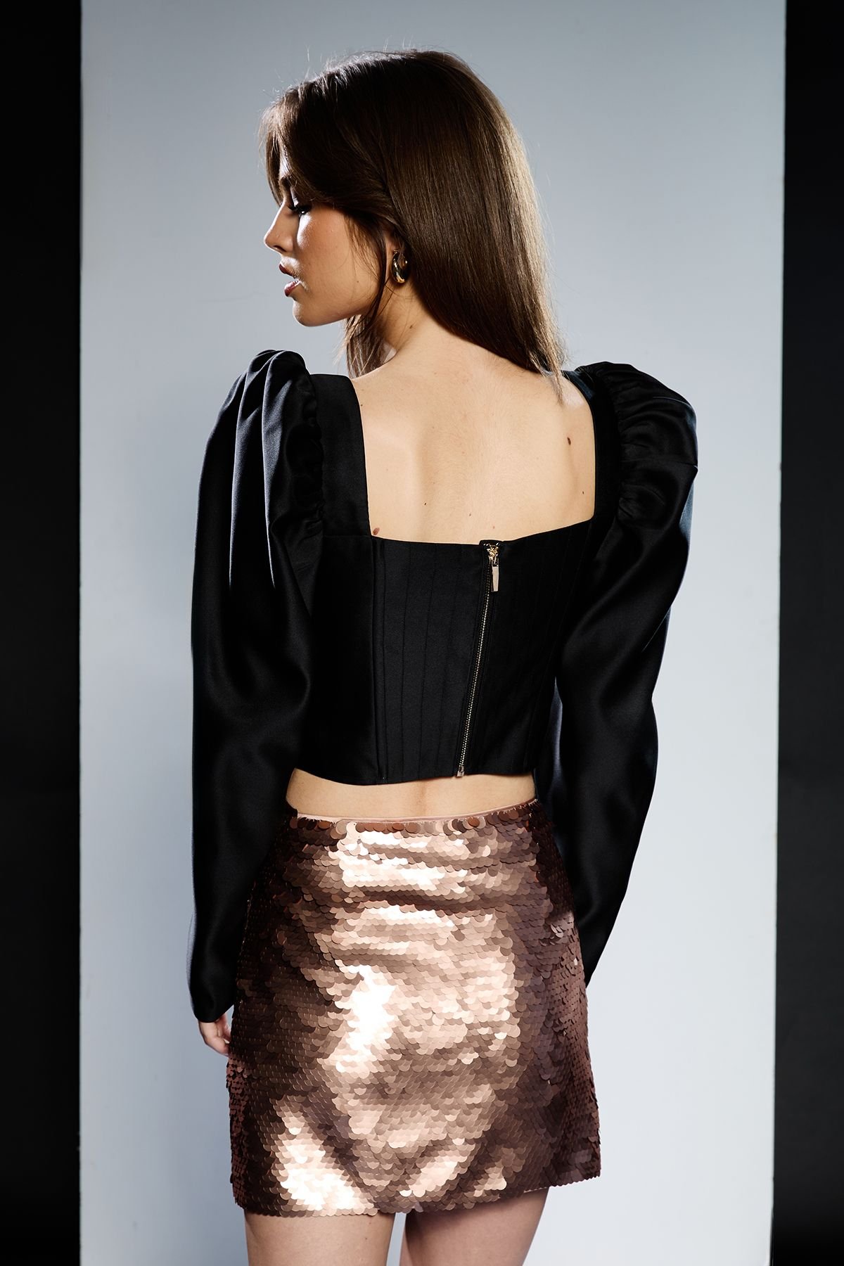 RUNWAY 1.8.1.8 RUNWAY 1.8.1.8 Women's Runway 1.8.18 Pleated Long Sleeve Corset in Black - 3