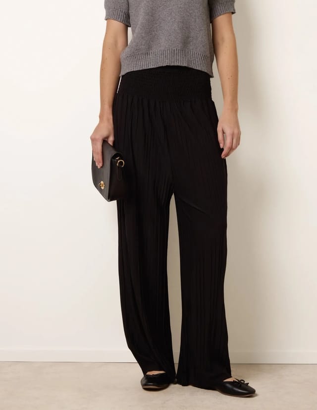 Blue Vanilla Shirred Waist Pleated Wide Leg Trousers - 2