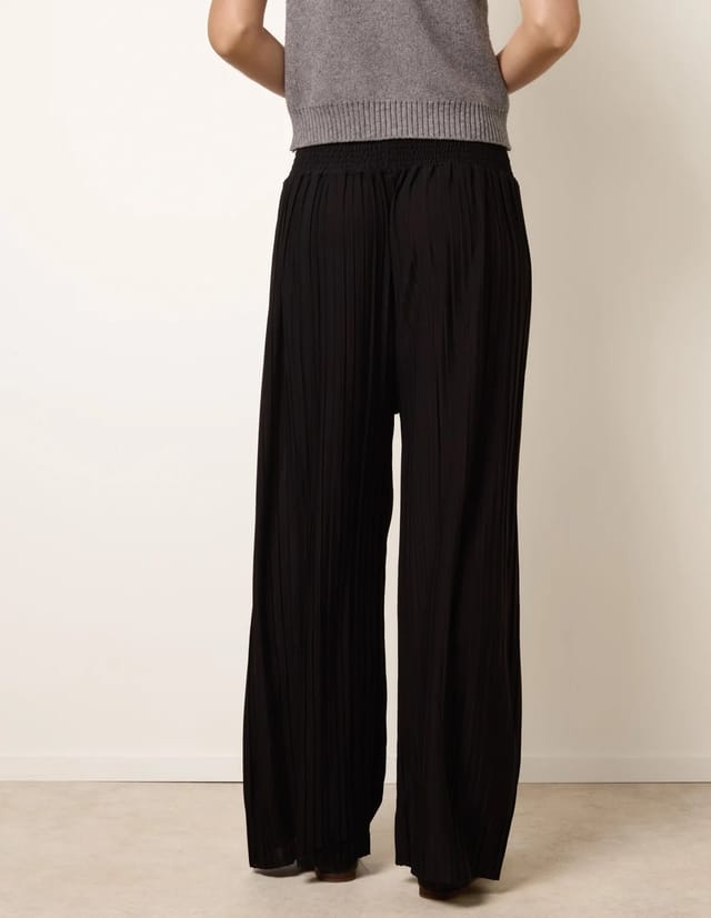 Blue Vanilla Shirred Waist Pleated Wide Leg Trousers - 3