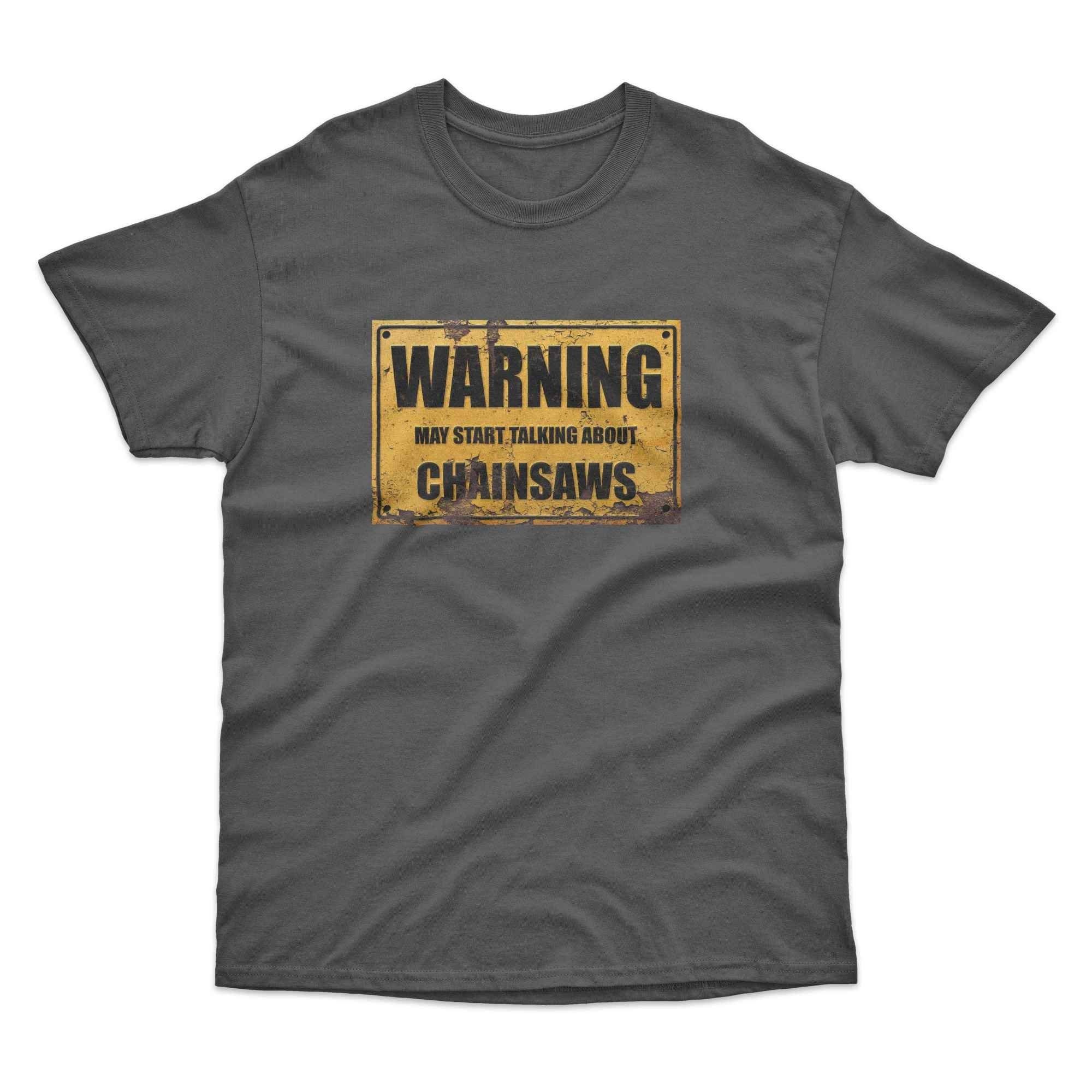 Bad Zebedee Bad Zebedee Men's Warning May Start Talking About Chainsaws T-Shirt in Dark Grey - 1