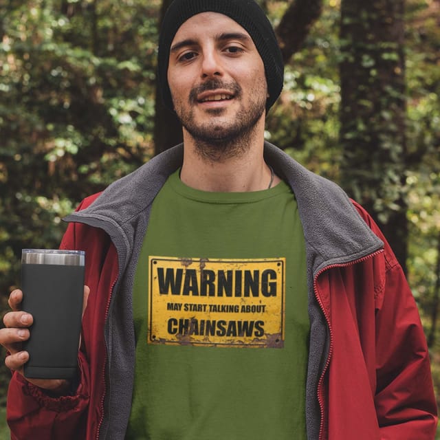 Bad Zebedee Bad Zebedee Men's Warning May Start Talking About Chainsaws T-Shirt in Dark Grey - 2