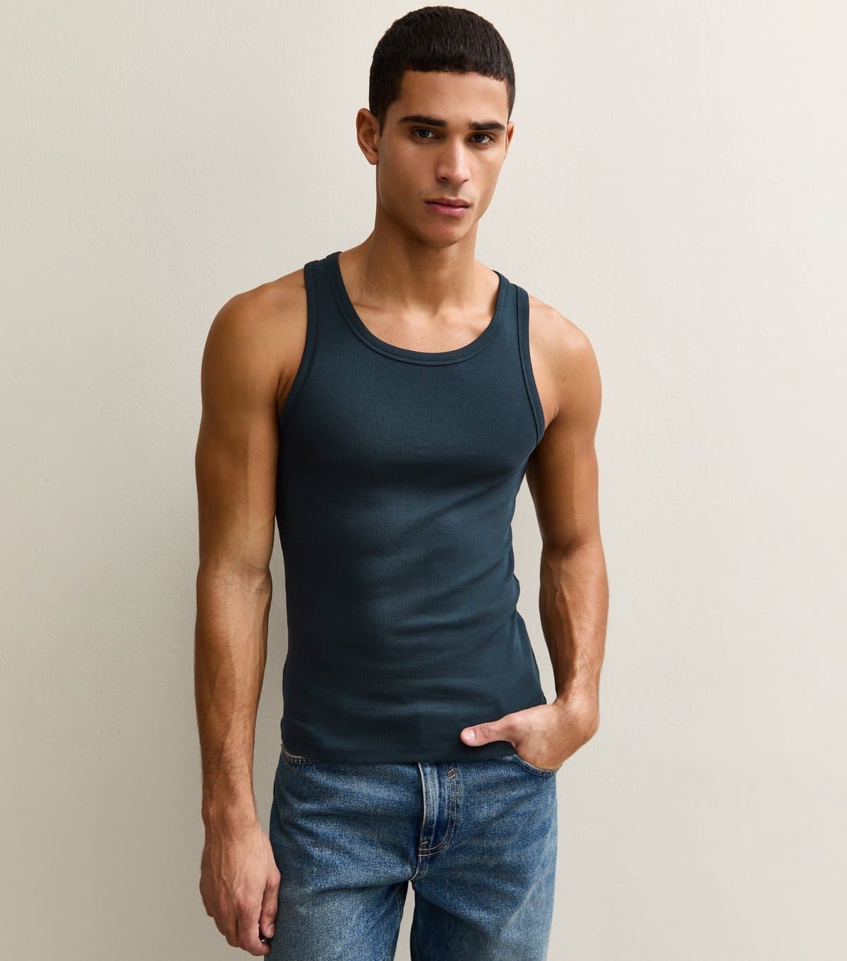 New Look New Look Navy Muscle Fit Ribbed Jersey Vest