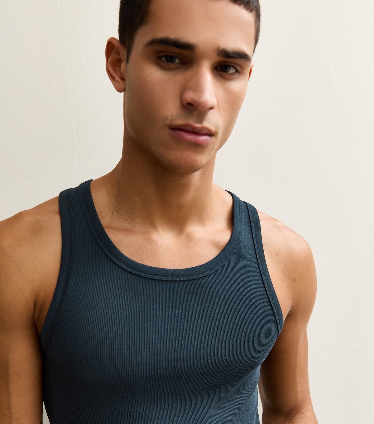 New Look Men's Navy Muscle Fit Ribbed Jersey Vest New Look - 2