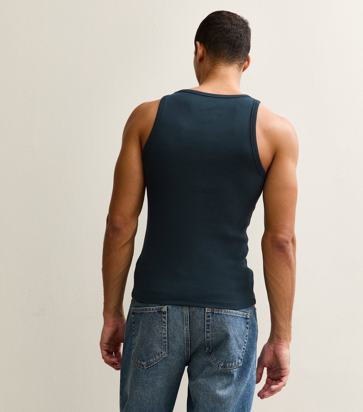 New Look Men's Navy Muscle Fit Ribbed Jersey Vest New Look - 4