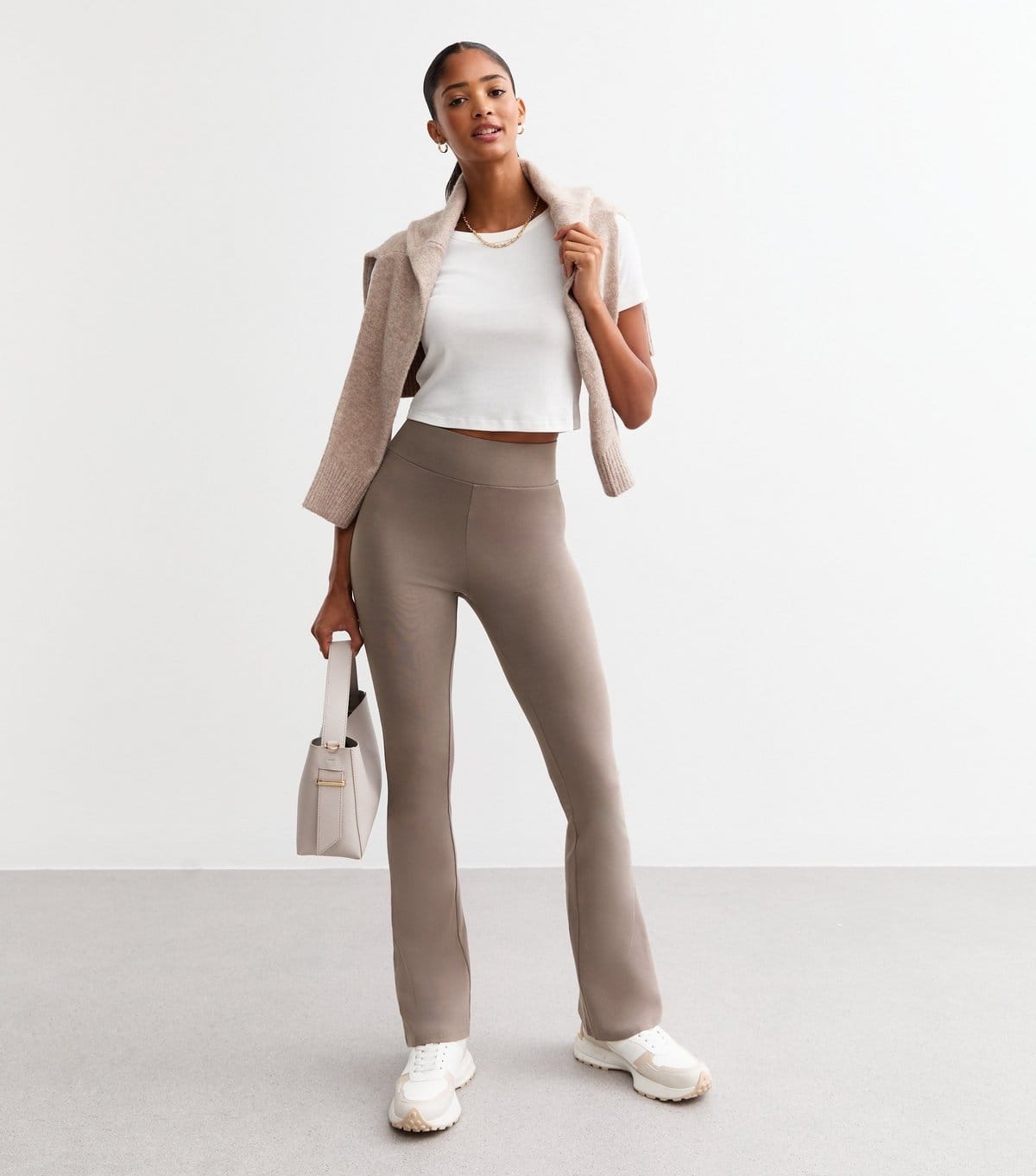 New Look Brown Stretch Cotton High Waist Flared Leggings