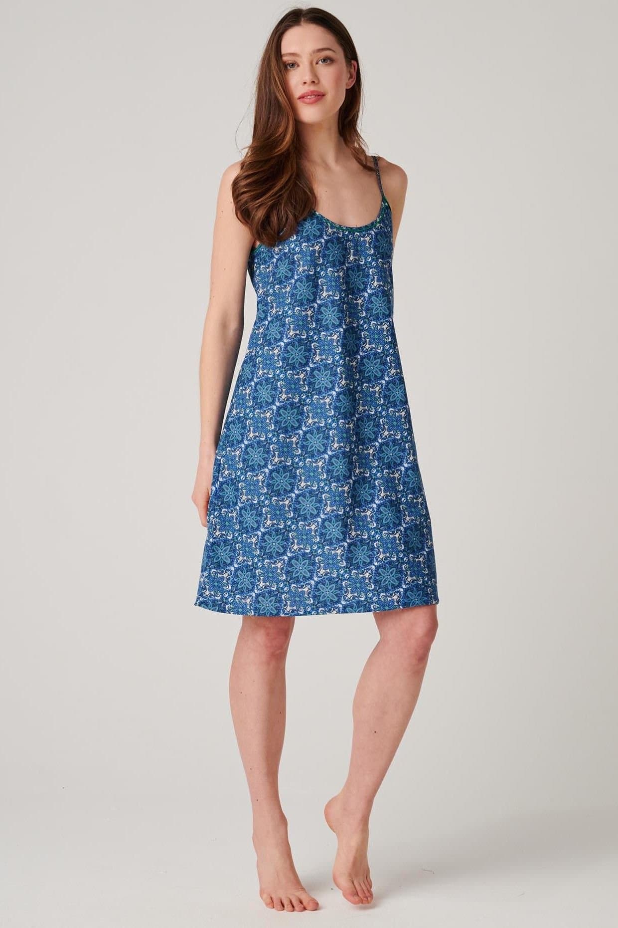 British Boxers British Boxers Women's "Marrakesh Paisley" Crisp Cotton Strappy Nightdress in Bright Blue