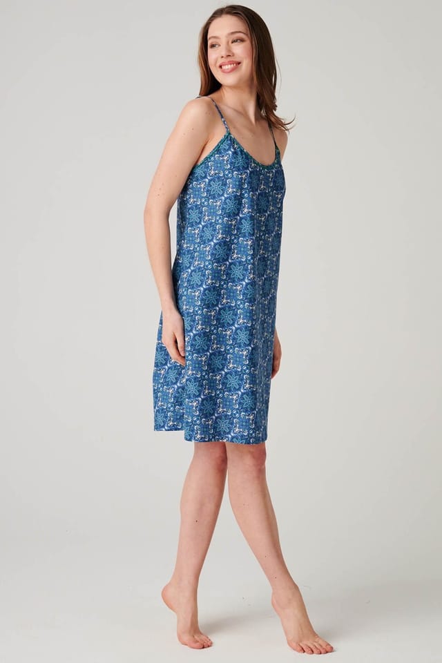 British Boxers British Boxers Women's "Marrakesh Paisley" Crisp Cotton Strappy Nightdress in Bright Blue - 2