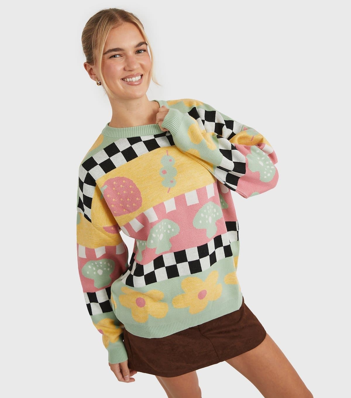 Skinnydip Women's Multi Colour Checkerboard Knit Jumper Skinnydip New Look