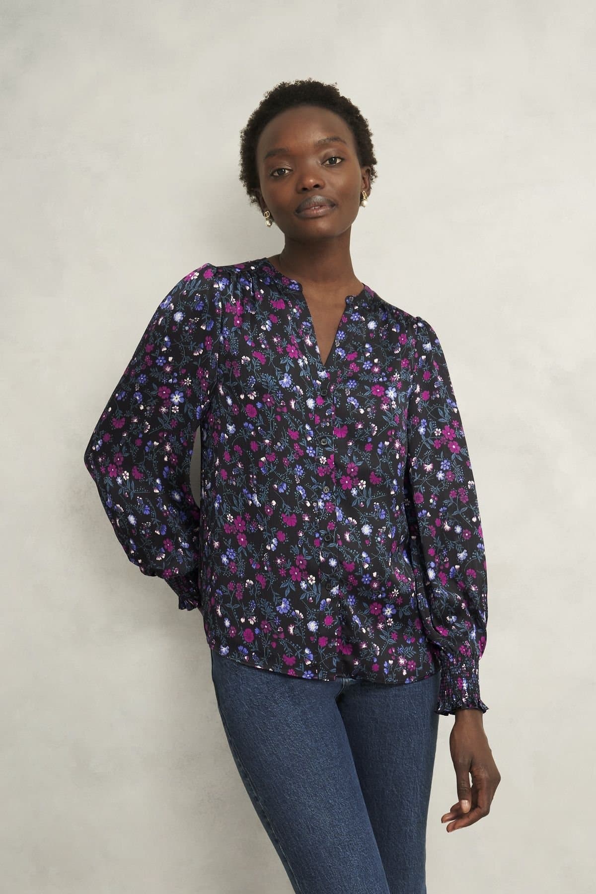 Hobbs London Hobbs London Women's Tasha Floral Blouse in True Black
