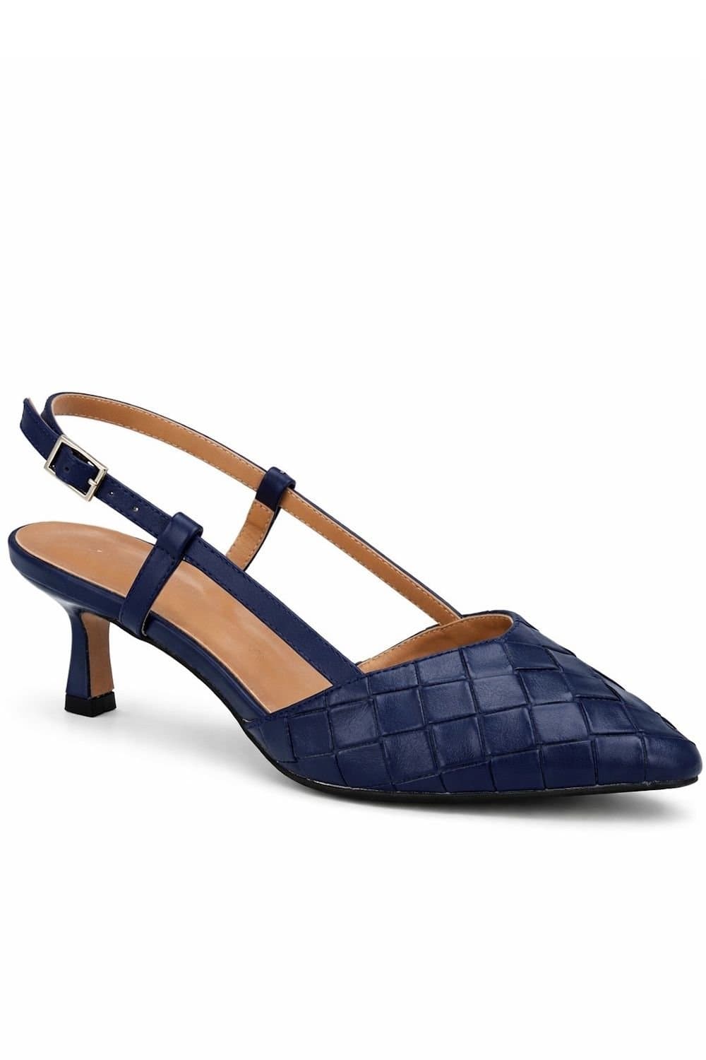 Spot On Spot On Women's Woven Slingback Kitten Heel Shoes with Pointed Toe in Dark Blue