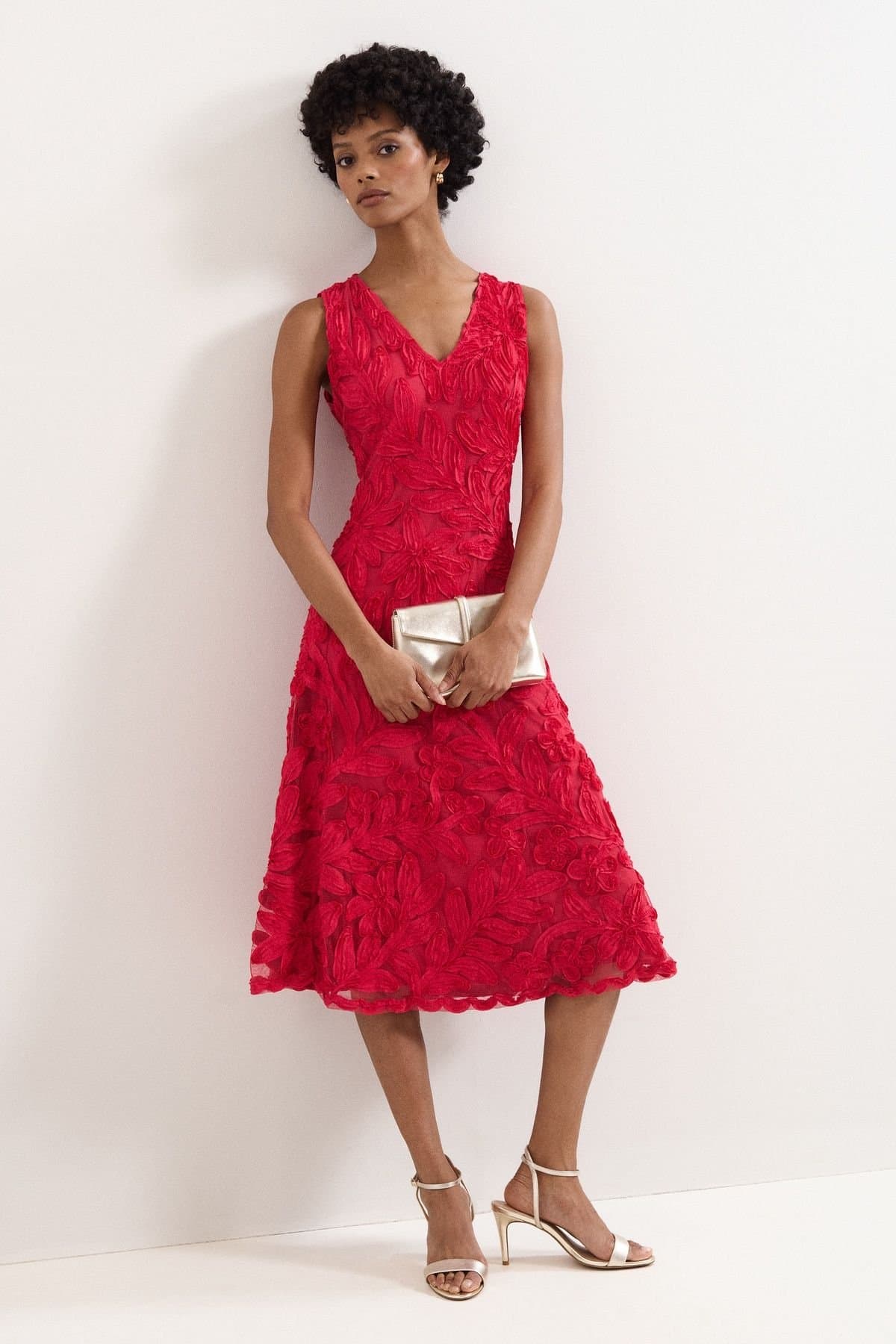 Phase Eight Phase Eight Women's Paloma Embroidered Fit Flare Dress in Red