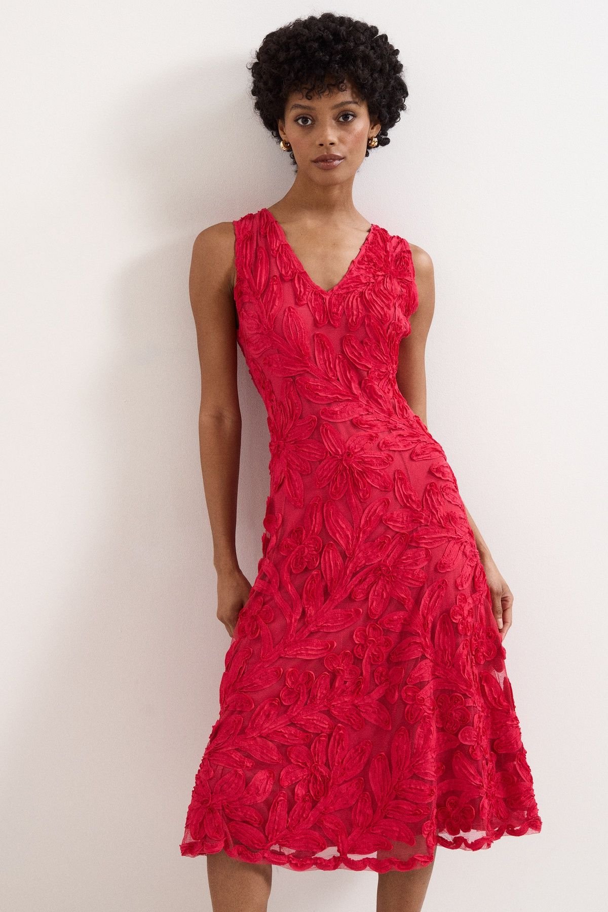 Phase Eight Phase Eight Women's Paloma Embroidered Fit Flare Dress in Red - 3