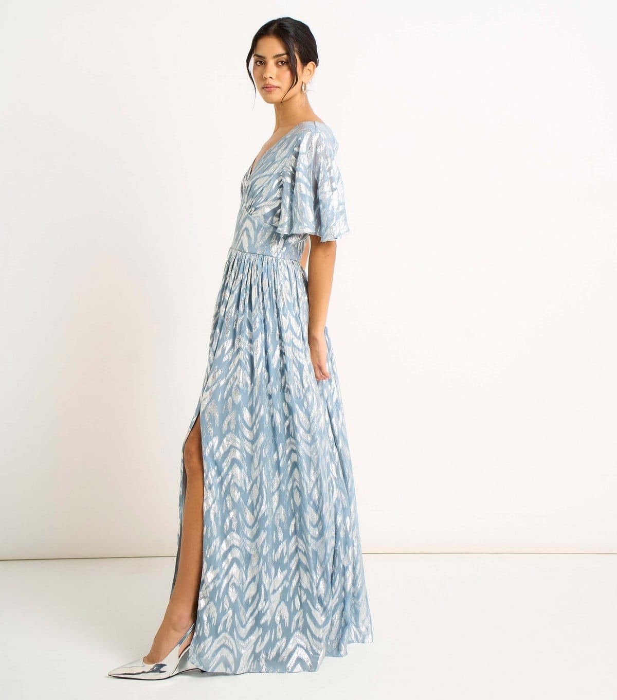 Gini London Women's Blue Metallic Print Maxi Dress Gini London New Look - 4