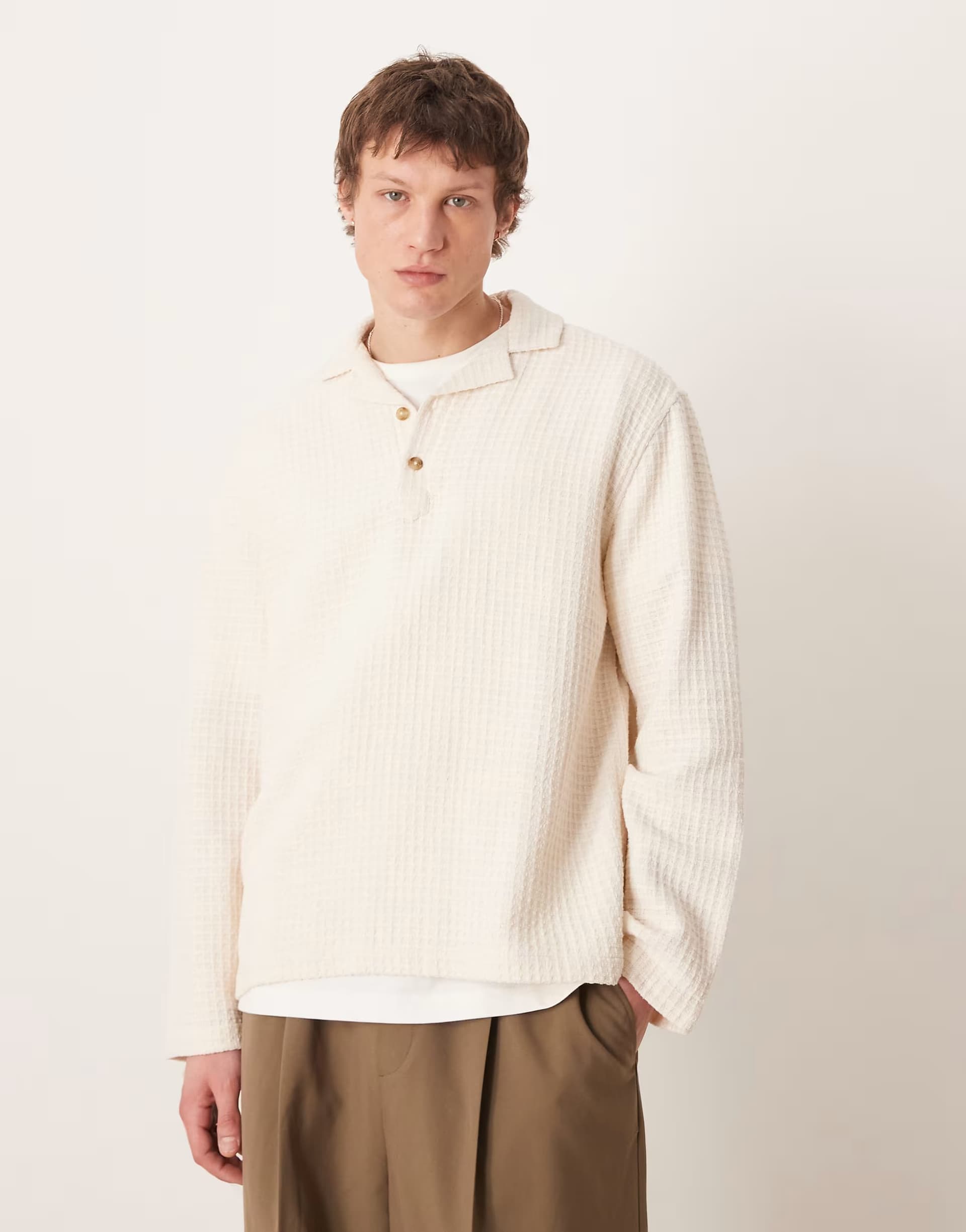 ASOS ASOS DESIGN relaxed revere overhead textured shirt in stone