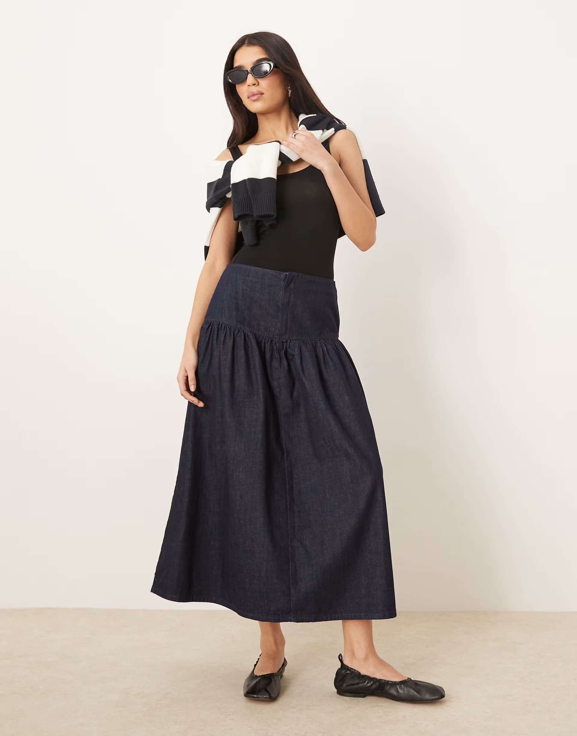 ASOS ASOS DESIGN denim maxi skirt with dropped waist