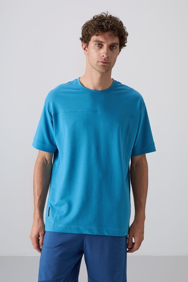 Tommy Life Tommy Life Men's Oversized Crew Neck T-shirt in Bright Blue - 2