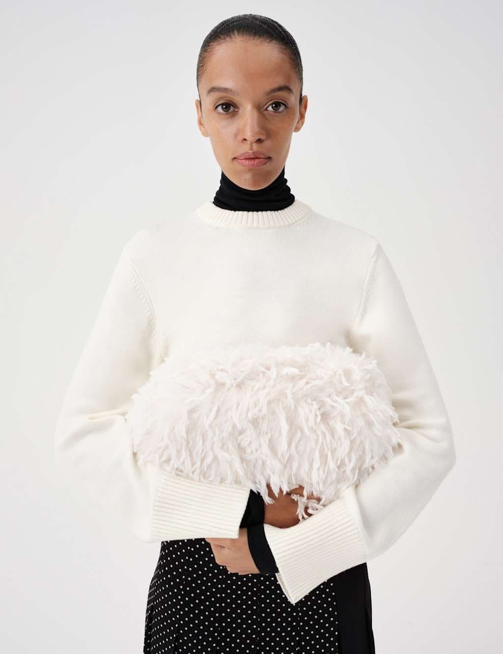 Marks & Spencer M&S Textured Faux Fur Clutch Bag Ecru