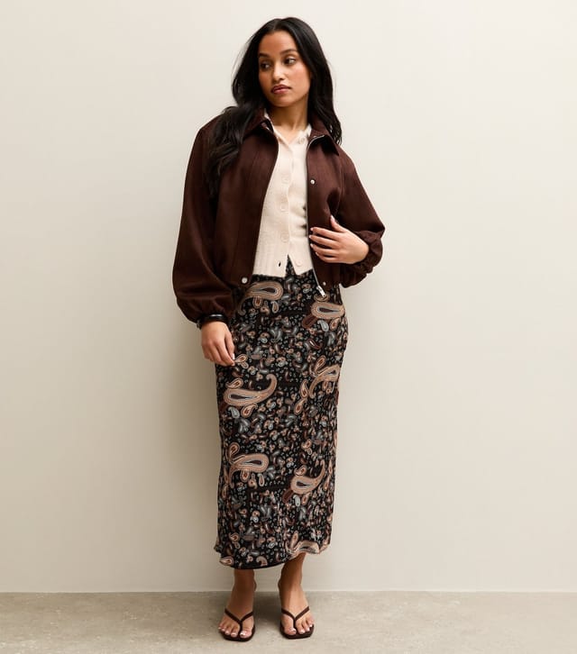 New Look Women's Petite Black Paisley Chiffon Bias Cut Midi Skirt New Look - 3