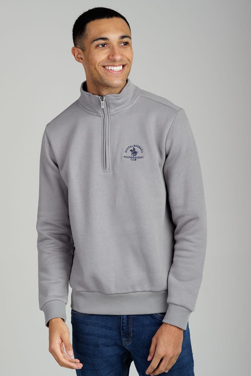 Santa Barbara Polo & Racquet Club Santa Barbara Polo & Racquet Club Men's 1/4 Zip Cotton Rich Funnel Neck Sweatshirt in Grey