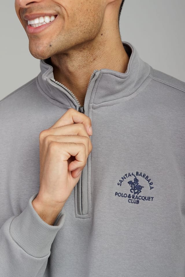 Santa Barbara Polo & Racquet Club Santa Barbara Polo & Racquet Club Men's 1/4 Zip Cotton Rich Funnel Neck Sweatshirt in Grey - 3