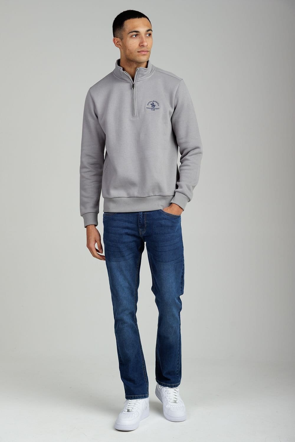 Santa Barbara Polo & Racquet Club Santa Barbara Polo & Racquet Club Men's 1/4 Zip Cotton Rich Funnel Neck Sweatshirt in Grey - 4
