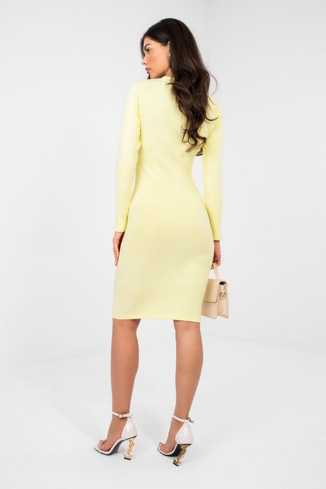 Love Lace Love Lace Women's Everyday Ribbed Cotton Pencil Dress in Yellow - 3