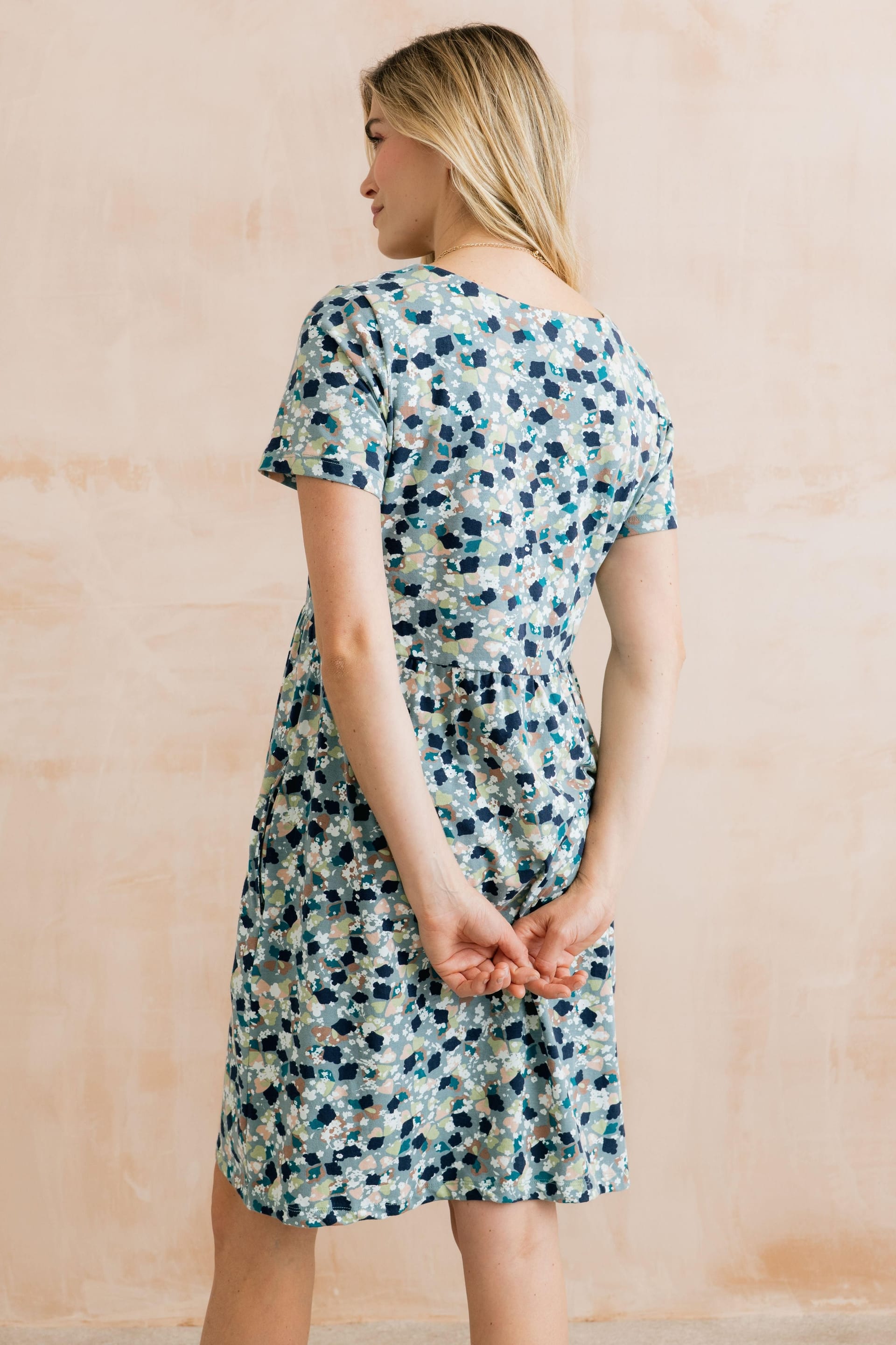Lily & Me Lily & Me Women's Festival Floral Print Cotton Relaxed Silhouette Dress with Round Neck in Teal - 4