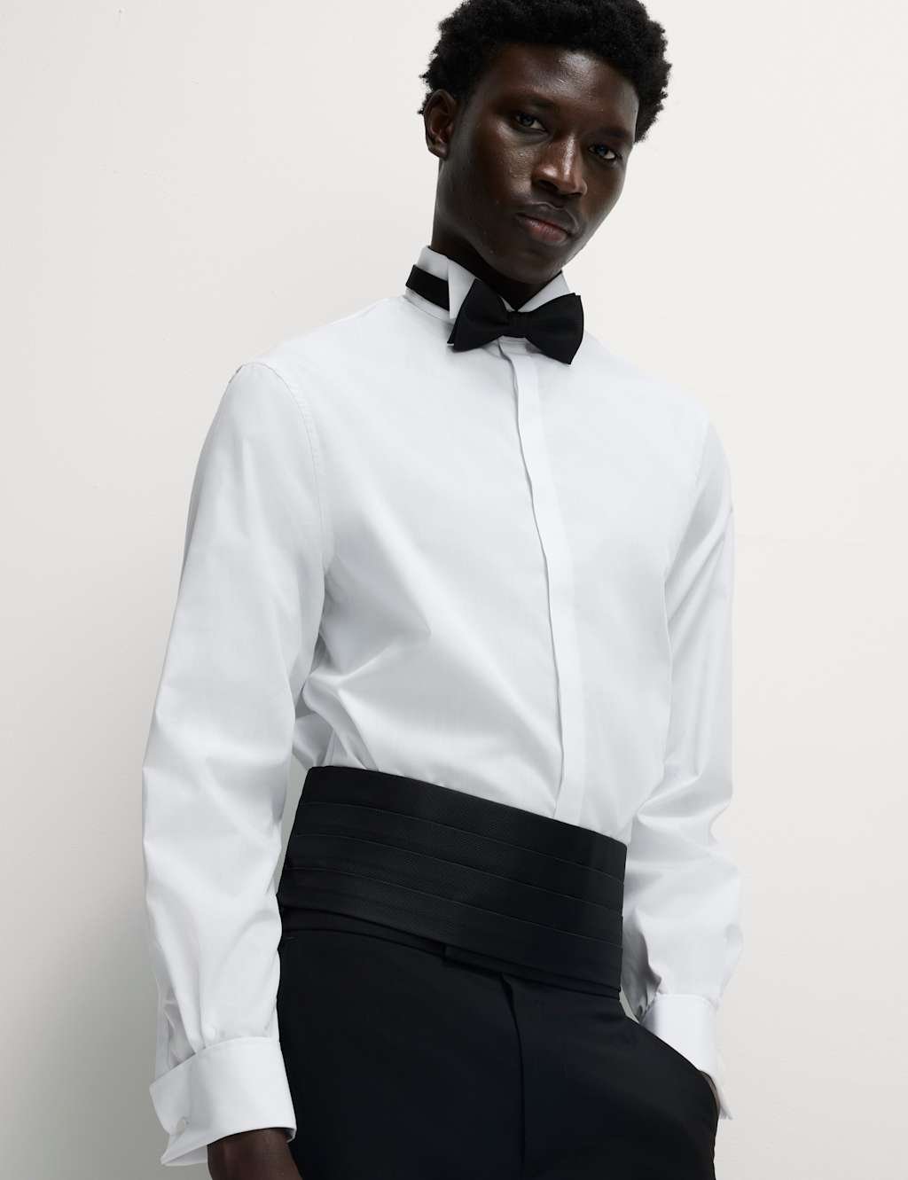 Marks & Spencer M&S Regular Fit Cotton Blend Dress Shirt White - 3