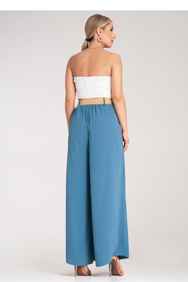 Love Lace Love Lace Women's Wide Leg High Waist Trousers Woven Belt in Blue - 3