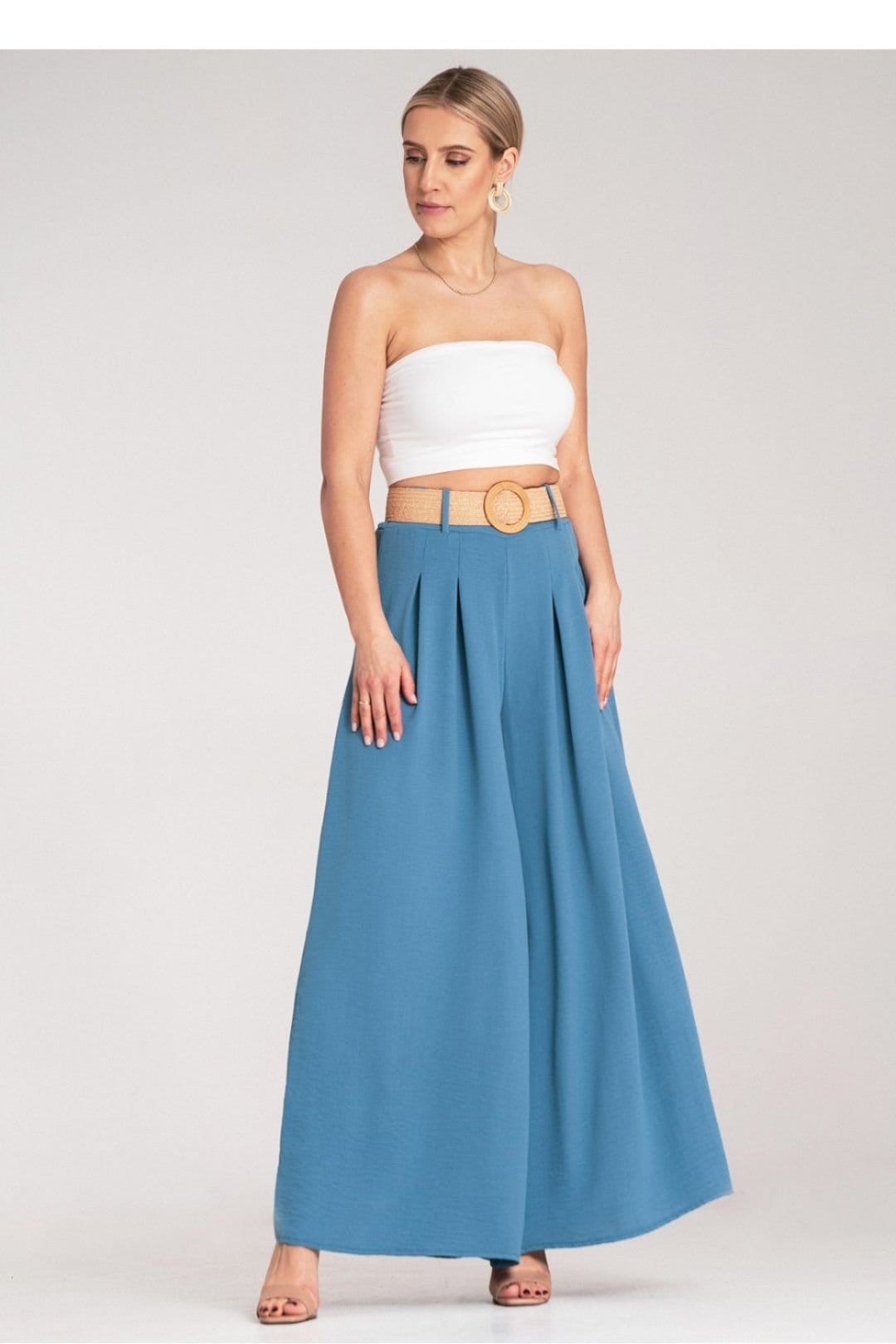 Love Lace Love Lace Women's Wide Leg High Waist Trousers Woven Belt in Blue - 4