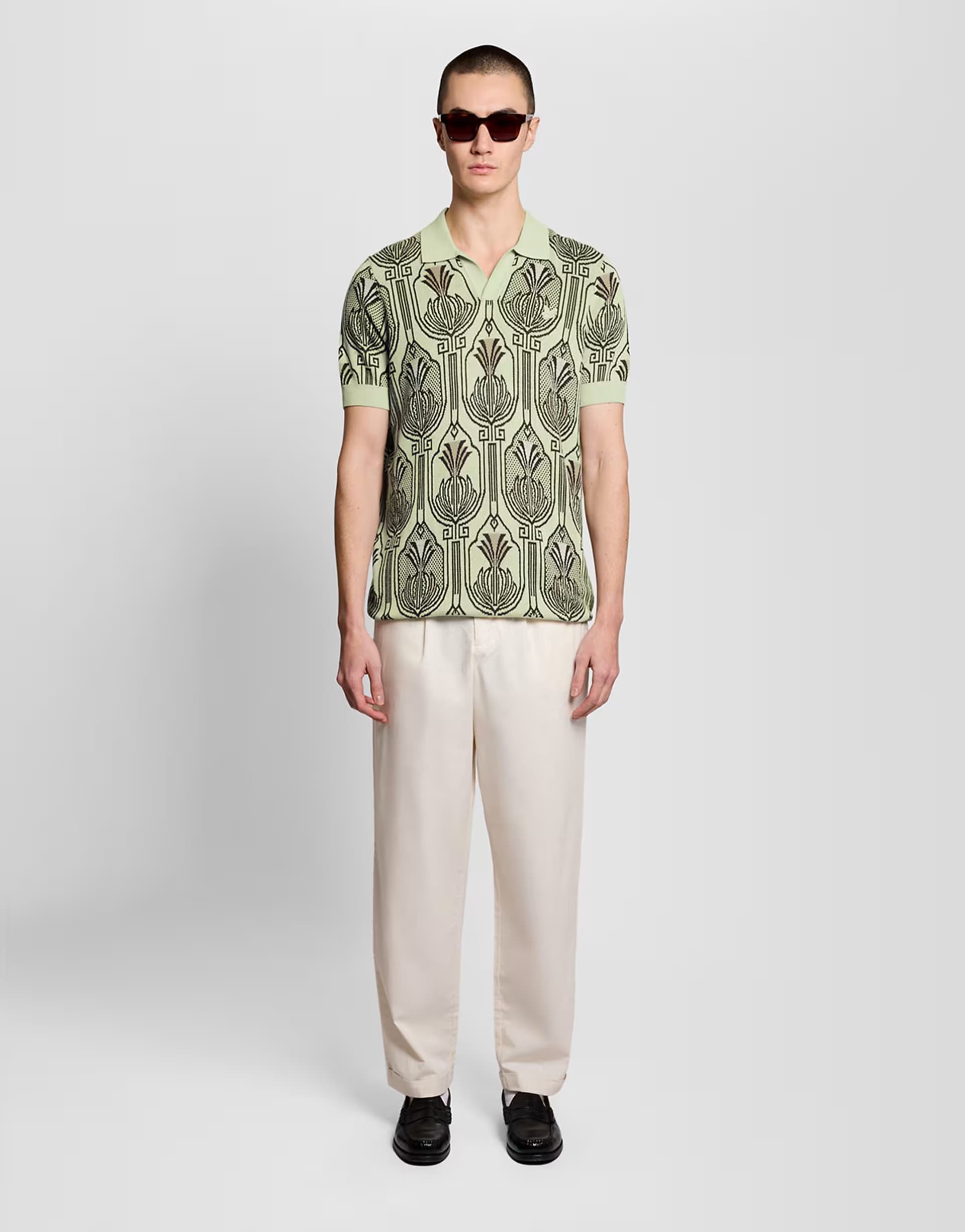 ASOS Lyle & Scott Mid knits open collar botanical polo in y085 tender greens