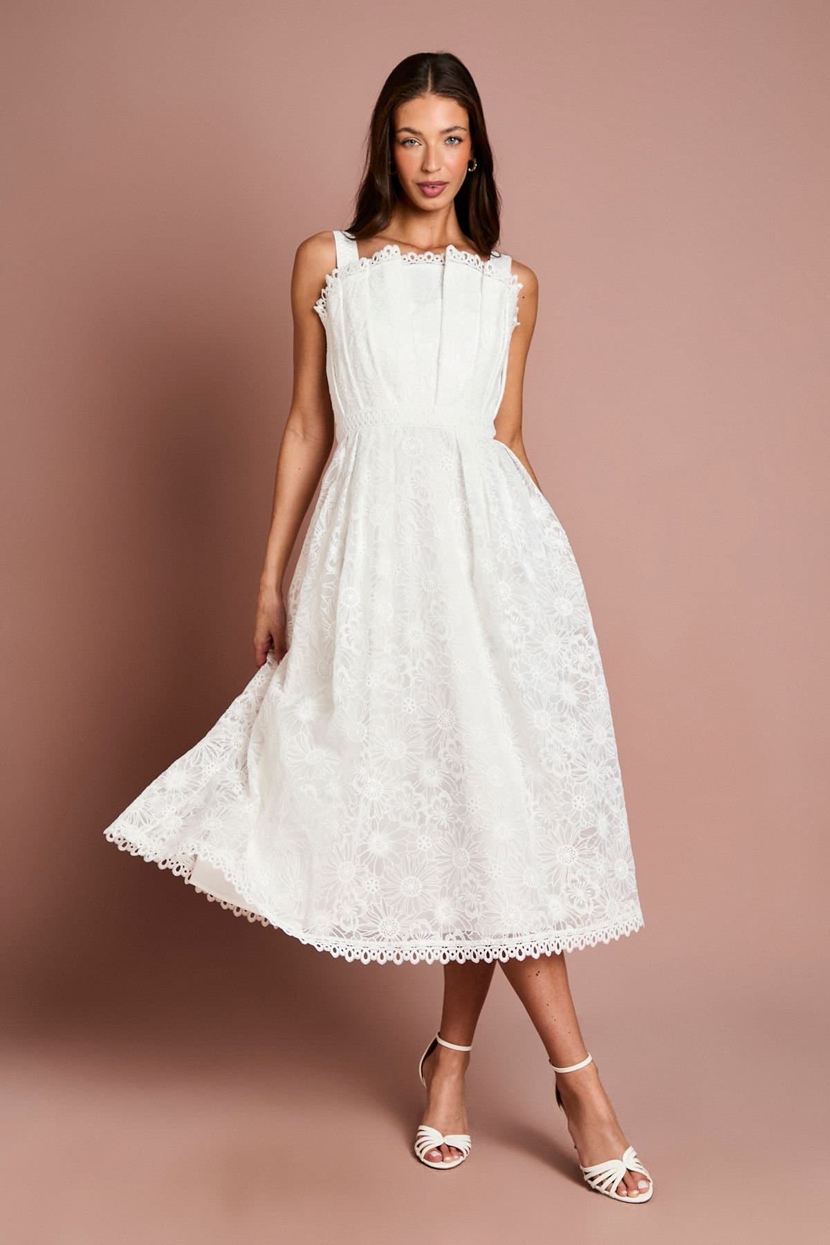 Coast Coast Women's Fan Bodice Lace Midi Dress in Ivory