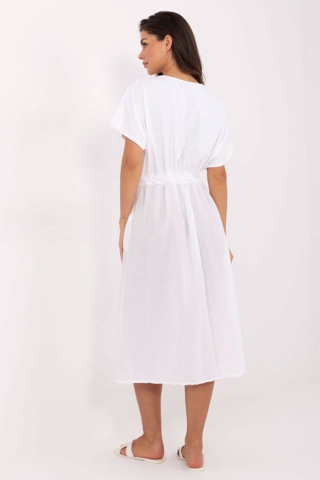 Love Lace Love Lace Women's Cotton Summer Midi Dress with Tie Waist Pockets in White - 3