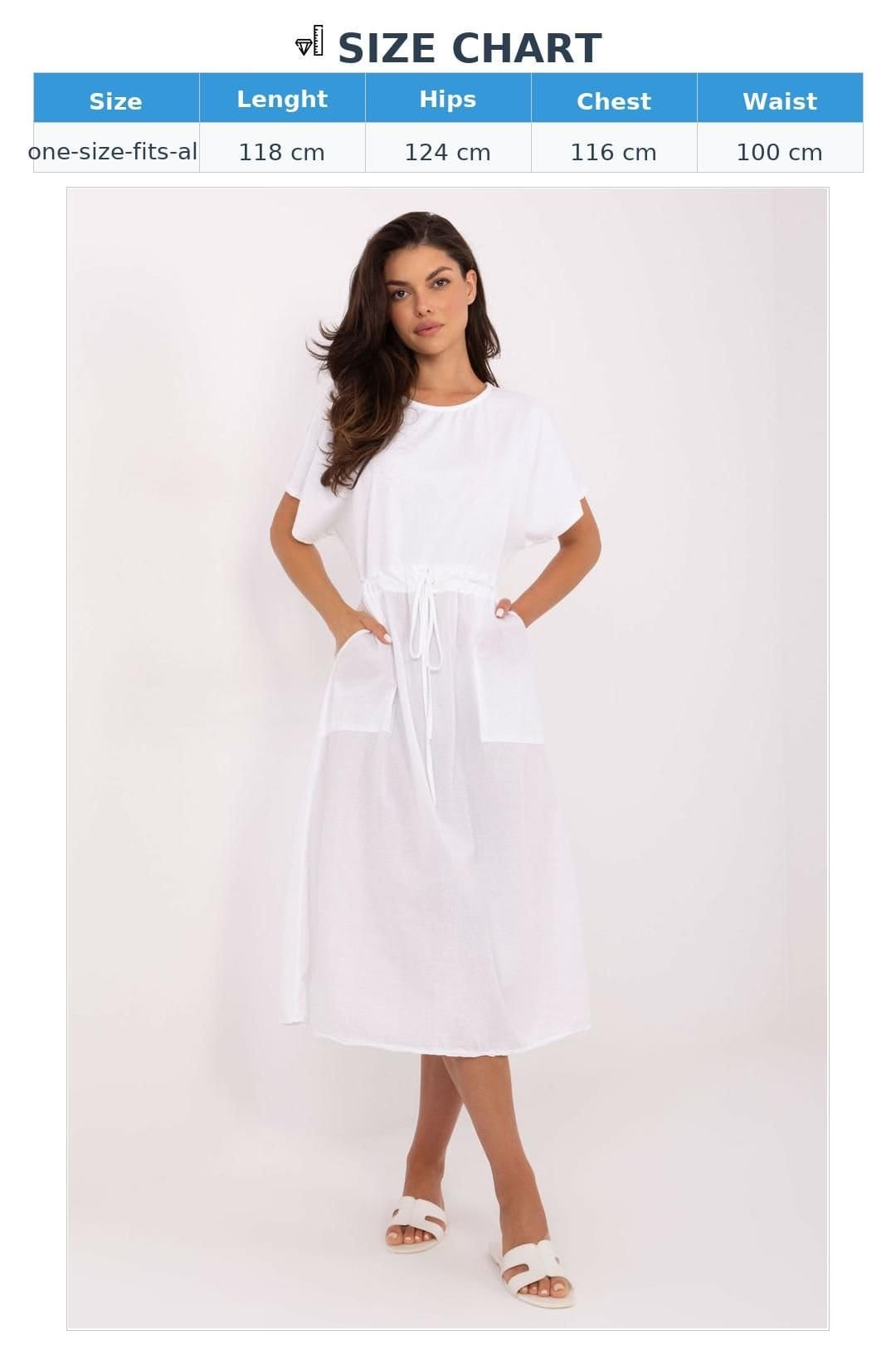 Love Lace Love Lace Women's Cotton Summer Midi Dress with Tie Waist Pockets in White - 4