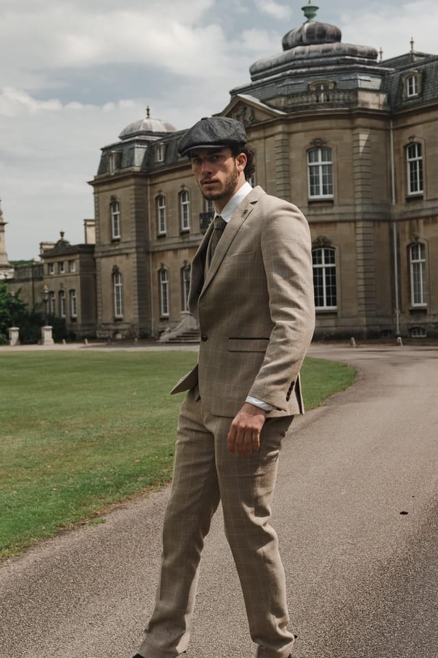 Paul Andrew Paul Andrew Men's Holland Check Tweed Beige 3 Piece Suit - 2