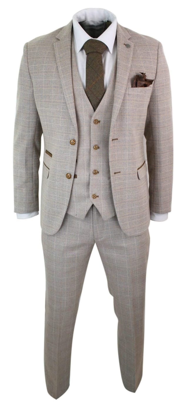 Paul Andrew Paul Andrew Men's Holland Check Tweed Beige 3 Piece Suit - 3
